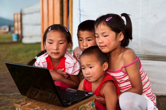 Mongolian Children Outside Ger